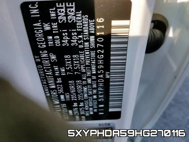 5XYPHDA59HG270116 фото 2