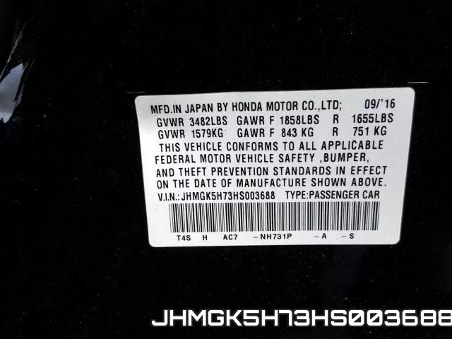 JHMGK5H73HS003688 фото 2