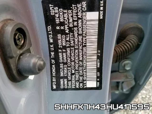 SHHFK7H43HU417595 фото 2