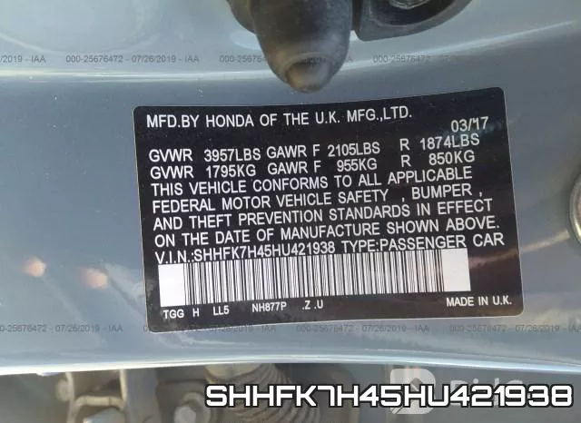 SHHFK7H45HU421938 фото 10