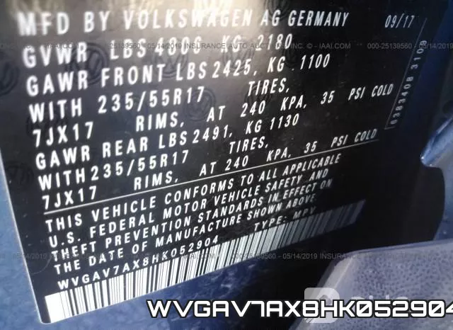 WVGAV7AX8HK052904 фото 10
