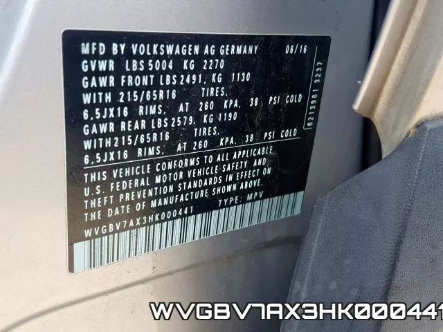 WVGBV7AX3HK000441 фото 2