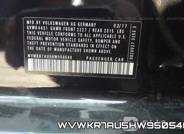 WVWKR7AU5HW950548 фото 10