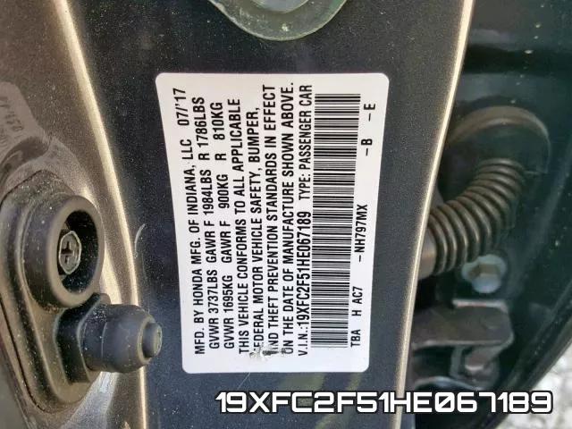 19XFC2F51HE067189 фото 2