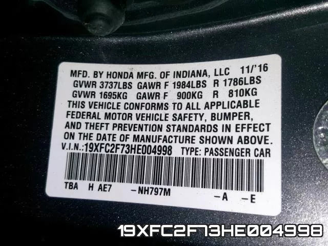 19XFC2F73HE004998 фото 2
