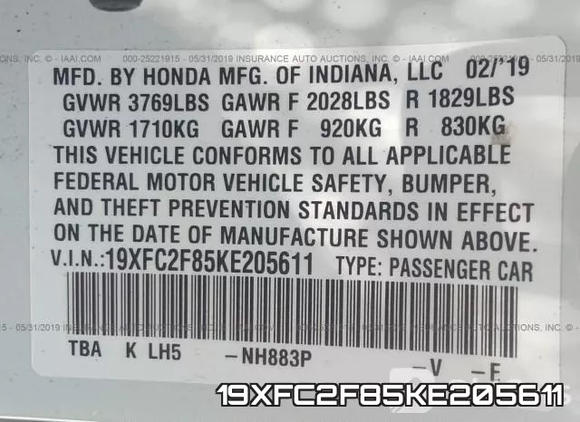 19XFC2F85KE205611 фото 10