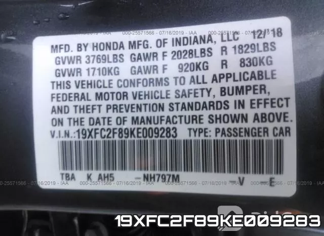 19XFC2F89KE009283 фото 10