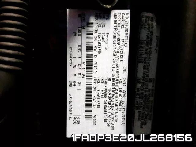 1FADP3E20JL268156 фото 2