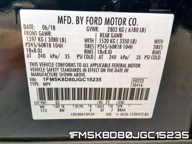1FM5K8D80JGC15235 фото 2
