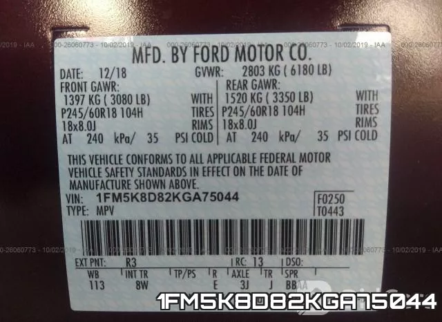 1FM5K8D82KGA75044 фото 10