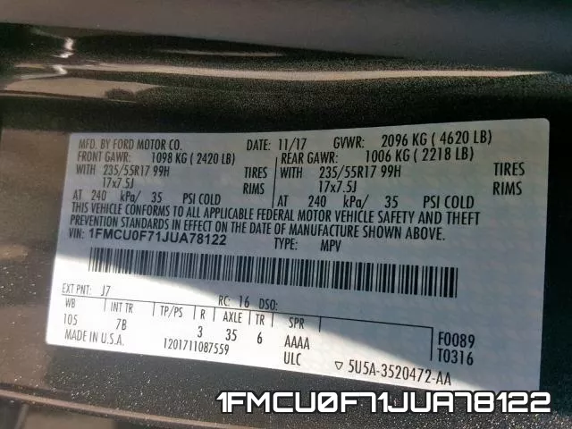 1FMCU0F71JUA78122 фото 2