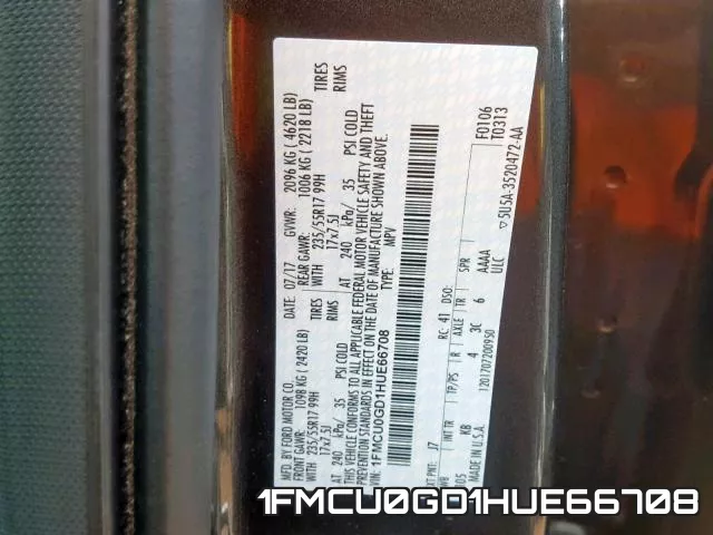 1FMCU0GD1HUE66708 фото 2