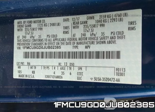 1FMCU9GD0JUB02385 фото 10