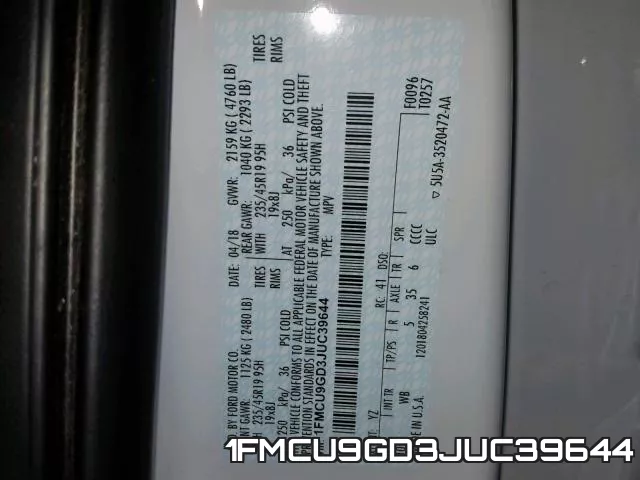 1FMCU9GD3JUC39644 фото 2