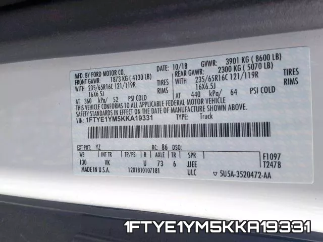 1FTYE1YM5KKA19331 фото 2