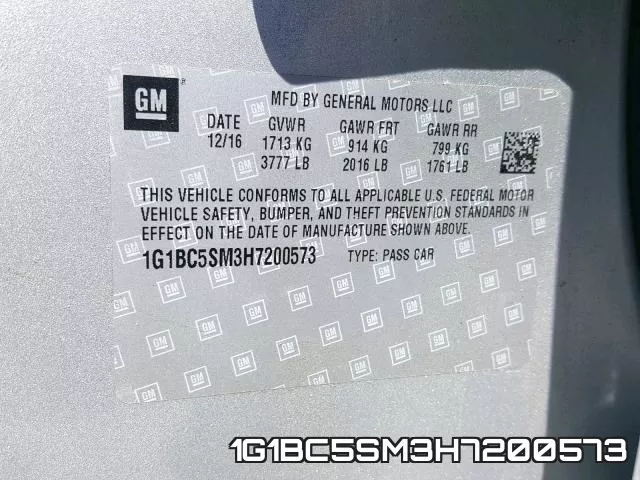 1G1BC5SM3H7200573 фото 2