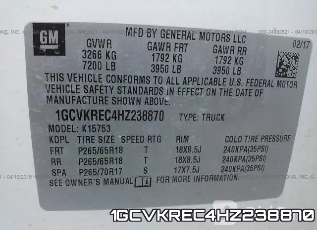 1GCVKREC4HZ238870 фото 10