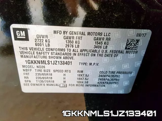1GKKNMLS1JZ133401 фото 2