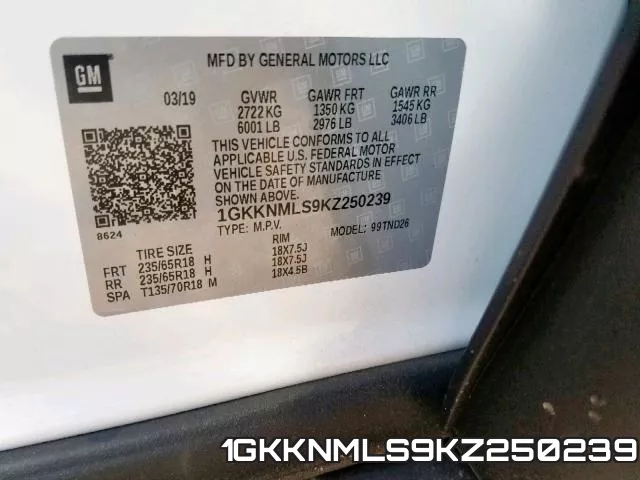 1GKKNMLS9KZ250239 фото 2