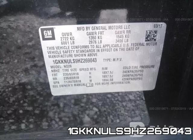 1GKKNULS9HZ269043 фото 10