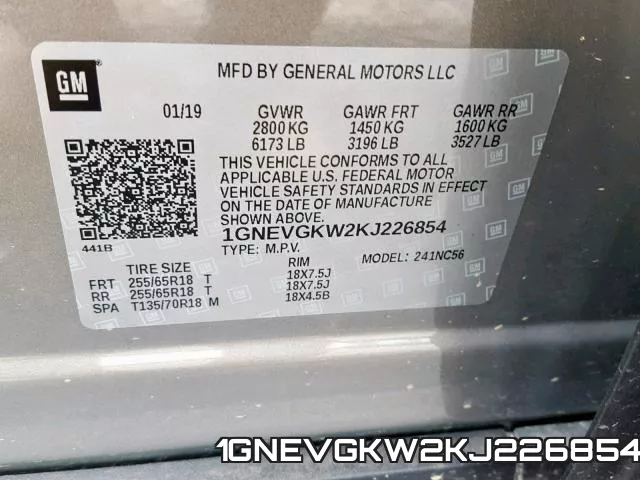 1GNEVGKW2KJ226854 фото 2