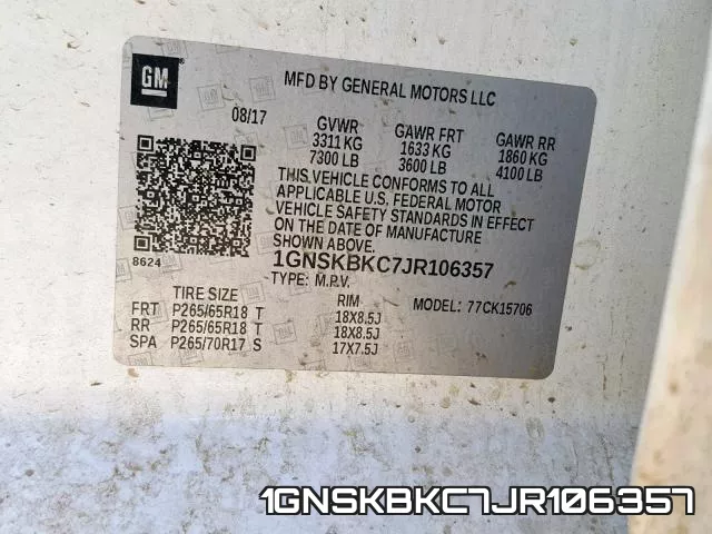 1GNSKBKC7JR106357 фото 2