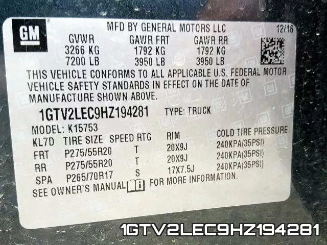 1GTV2LEC9HZ194281 фото 2