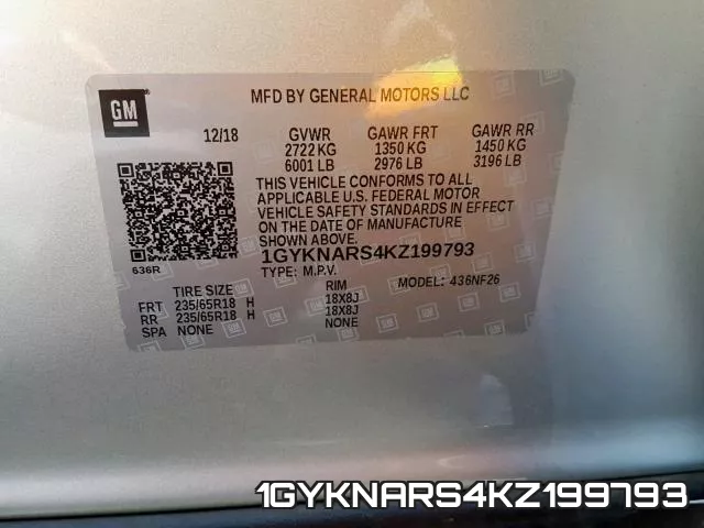 1GYKNARS4KZ199793 фото 2