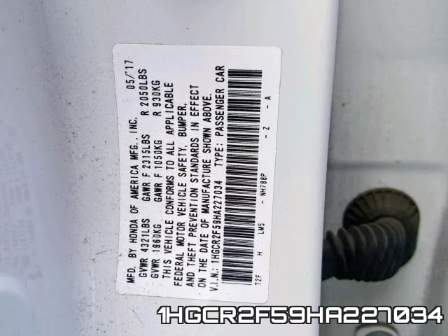 1HGCR2F59HA227034 фото 2