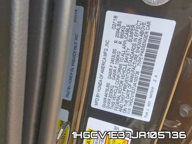 1HGCV1E37JA105736 фото 2