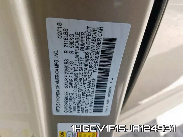 1HGCV1F15JA124931 фото 2