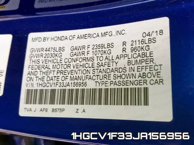 1HGCV1F33JA156956 фото 2