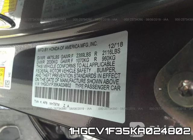1HGCV1F35KA024802 фото 10