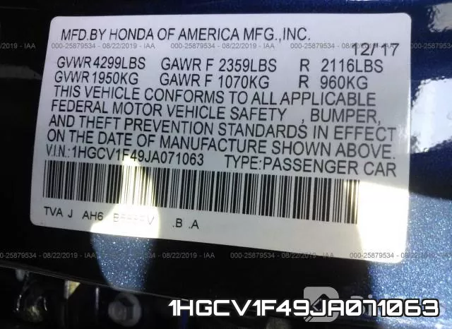 1HGCV1F49JA071063 фото 10