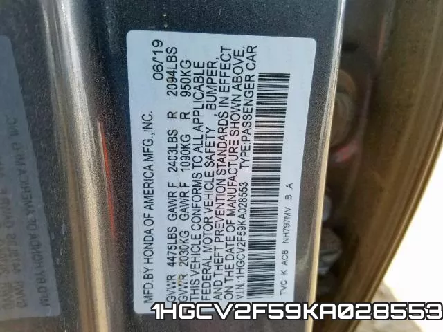 1HGCV2F59KA028553 фото 2