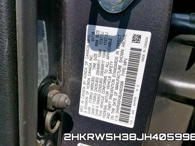 2HKRW5H38JH405996 фото 2