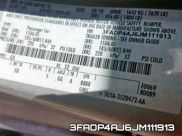 3FADP4AJ6JM111913 фото 2