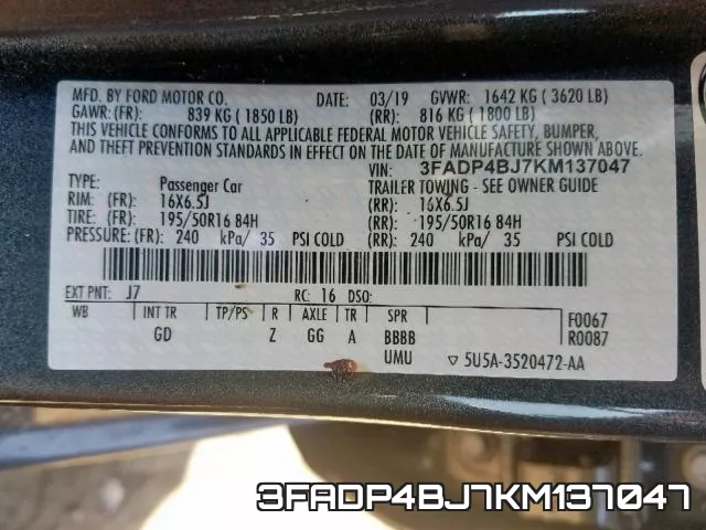 3FADP4BJ7KM137047 фото 2