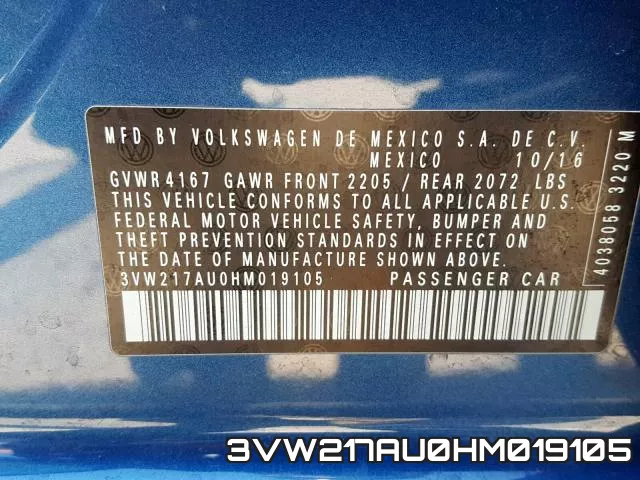 3VW217AU0HM019105 фото 2