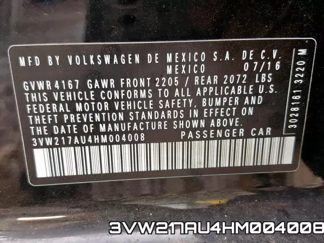 3VW217AU4HM004008 фото 2