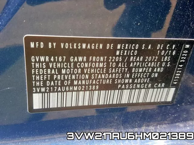 3VW217AU6HM021389 фото 2