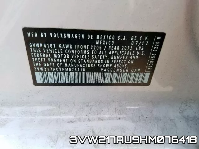 3VW217AU9HM076418 фото 2