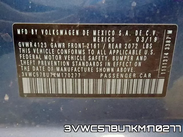 3VWC57BU7KM170277 фото 2
