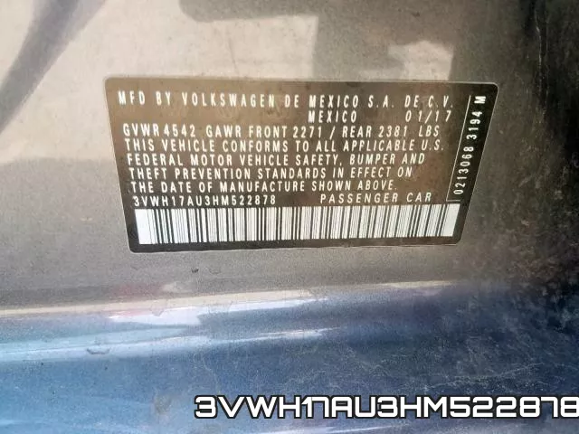 3VWH17AU3HM522878 фото 2
