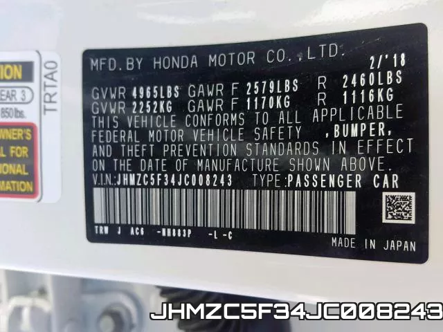 JHMZC5F34JC008243 фото 2