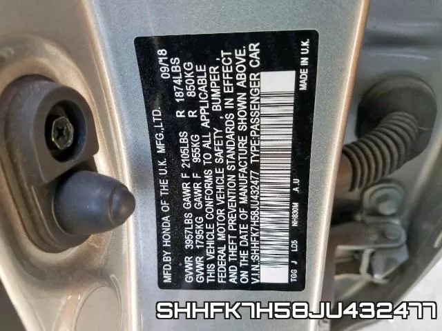 SHHFK7H58JU432477 фото 2