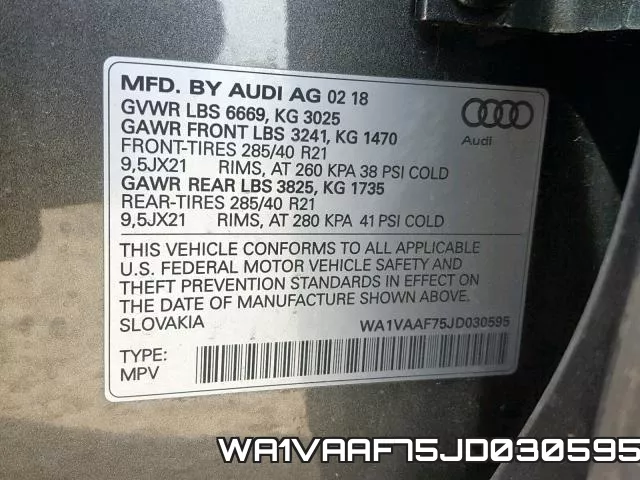 WA1VAAF75JD030595 фото 2