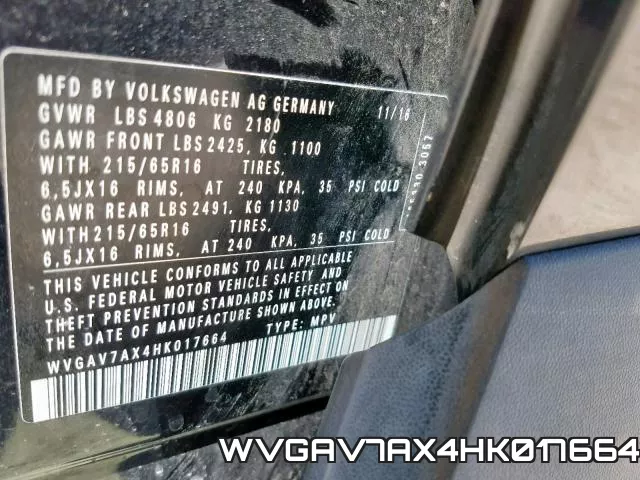 WVGAV7AX4HK017664 фото 2