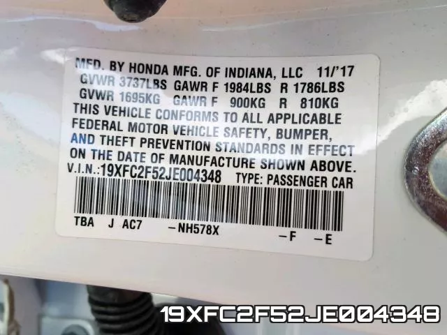 19XFC2F52JE004348 фото 2