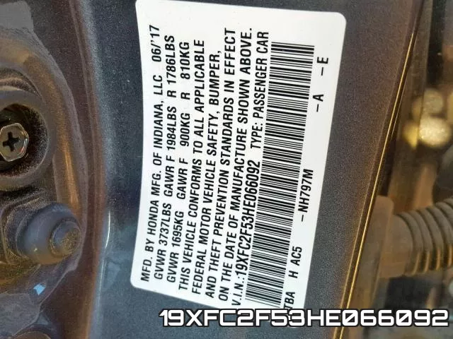 19XFC2F53HE066092 фото 2